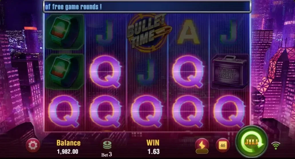 Agent Ace bonus — Bullet Time scatter na nagti-trigger ng free spins round